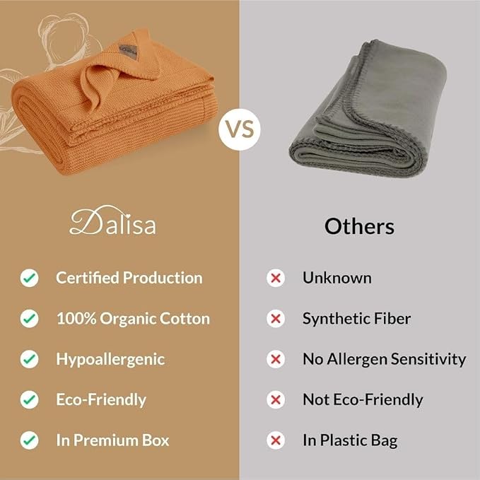 Dalisa 100% Organic Turkish Cotton Throw Blanket - GOTS Certified, Cozy - Perfect for Couch, Bed, and Home Decor - Boho Vintage Knit Alina (Saffron Gold, 50x60)