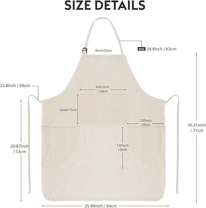 KEVIN&SASA CRAFTS Painting Apron for Men and Women, Professional for Acrylic, Oil and Watercolor Painting, With 3 Pockets, Adjustable Cotton Canvas Bib Apron