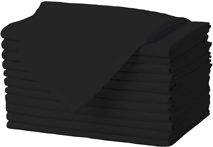 Gee Di Moda Cloth Napkins - 17 x 17 Inch Black Dinner Napkins - Set of 12 Soft & Absorbent Washable Fabric Cloth Table Napkins with Hemmed Edges for Hotel Restaurant, Holiday Parties & Wedding