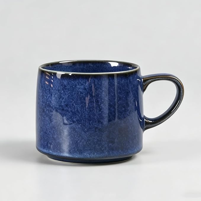 12oz Japanese Style Minimalistic Asian Rustic Reactive Glaze Ceramic Pottery Coffee Mug, Lead-Free Glaze earthen Tea Mug,Tea cup with handle, stoneware mugs, Microwave and Dishwasher Safe (Dark Blue)