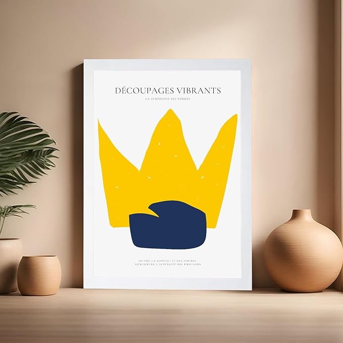 Monem Art Minimalist Crown Silhouette Print - Modern Abstract Shape Poster - Wall Decor for Living Room, Bedroom or Office - 16x20 White Framed Wall Art by Rs Lab Studio