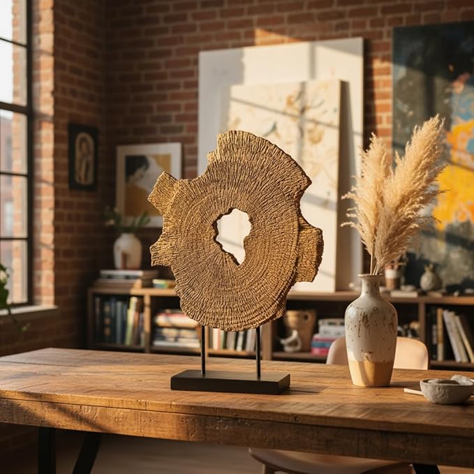 Modern Abstract Decorative Sculpture, Dining Living Room Desk Decor,Geometric Home Decor Statues,Shelf Top Decor Aesthetics, Wood Grain