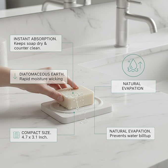 Diatomaceous Earth Soap Dish Tray, Stone Tray for Bathroom Sink Counter, 4.7 x 3.1 Inch (1 PC)