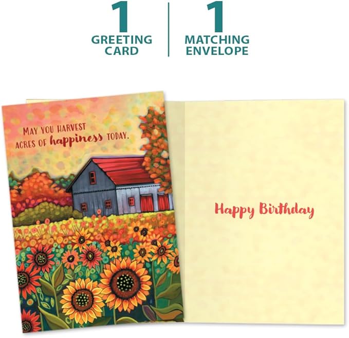 Tree-Free Greetings - Birthday Cards - Artful Designs - 1 Card + Matching Envelope - Made in USA - 100% Recycled Paper - 5"x7" - Autumn Farm (GO65458)