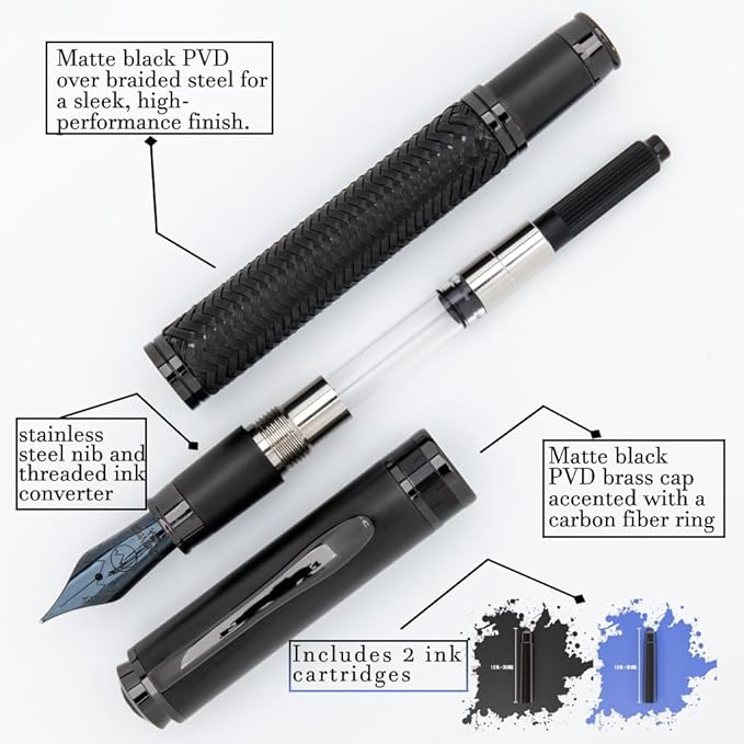 Monteverde Innova Formula M Fountain Pen, Black - Medium Nib, Premium PVD Coated Pen, Refillable, JoWo Stainless Steel Nib, Luxury Gift Box