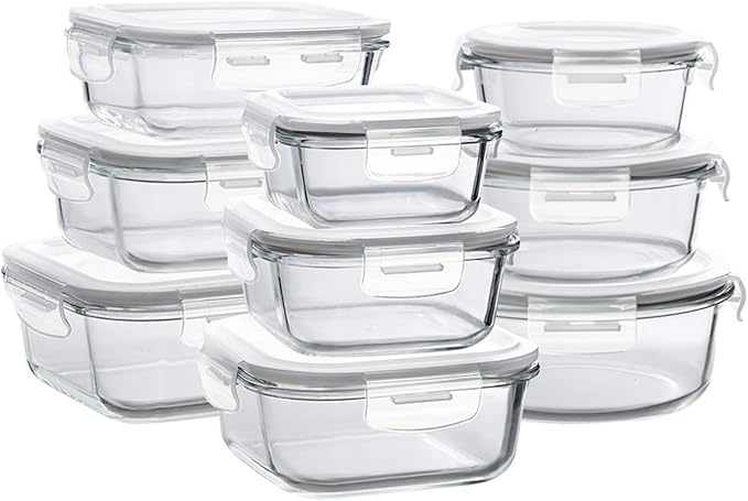 Bayco Glass Storage Containers with Lids, 9 Sets, Meal Prep Airtight Food Storage Containers for Food Storage with Lids - Leak Proof