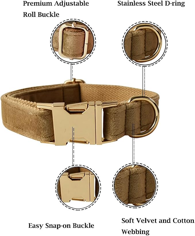 Velvet Dog Collar and Leash Set with Quick Release Metal Buckle | Bright & Stylish Leash and Collar Set, Soft Heavy Duty Pet Collars Adjustable for Samll Medium Large Dogs or Cats