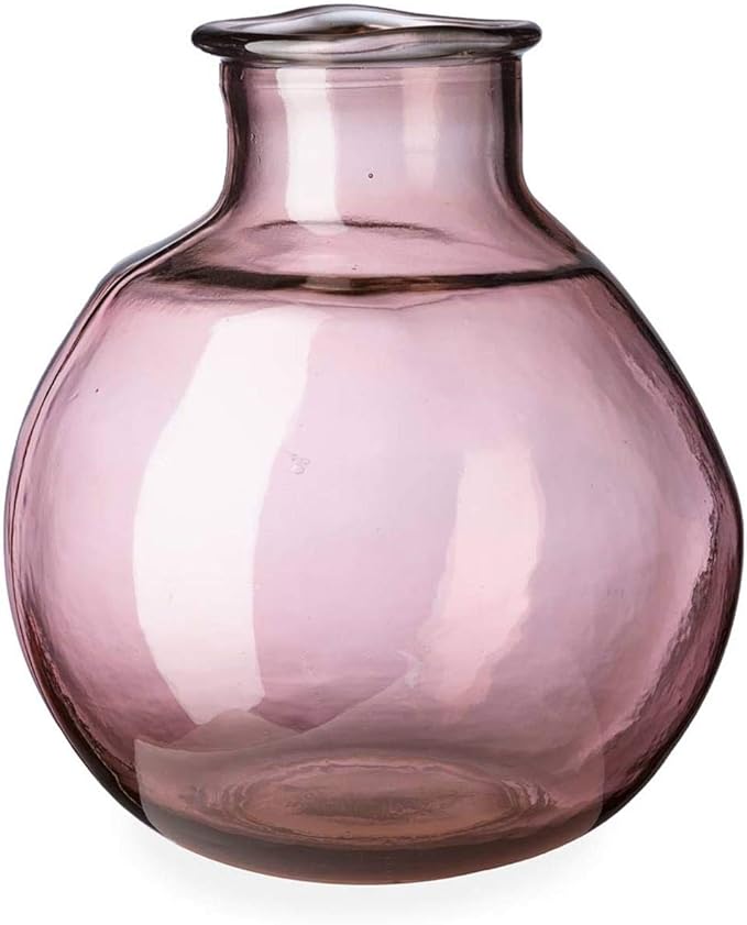 VivaTerra Recycled Oval Glass Balloon Vase – Handblown Glass Vases for Centerpieces – Unique Organic Shape in a Delicate Pink Color – Sustainable and Unique Home Decor (12" H x 10" Dia.)