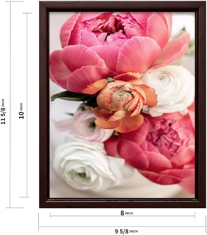 Monem Art Pink Peony Floral Macro Photography Print - Romantic Flower Art Poster - Wall Decor for Living Room, Bedroom or Office - 8x10 Brown Framed CANVAS Wall Art by Mareike Bohmer