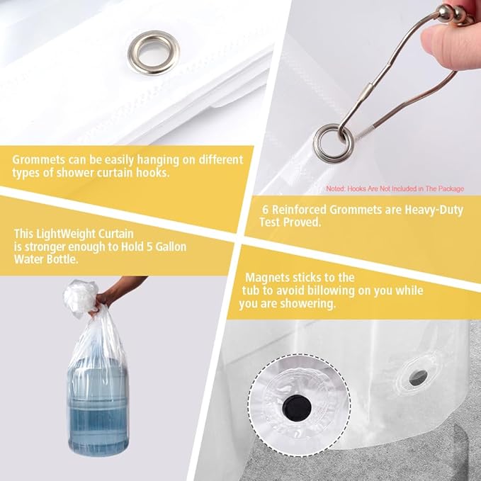 ZEMAHOME Narrow Size Clear Plastic Shower Curtain Liner, 36x72 Inch Thin Lightweight Transparent Plastic Bathroom Shower Showroom Inner Curtain with Rustproof Metal Grommet Holes and Weighted Magnets