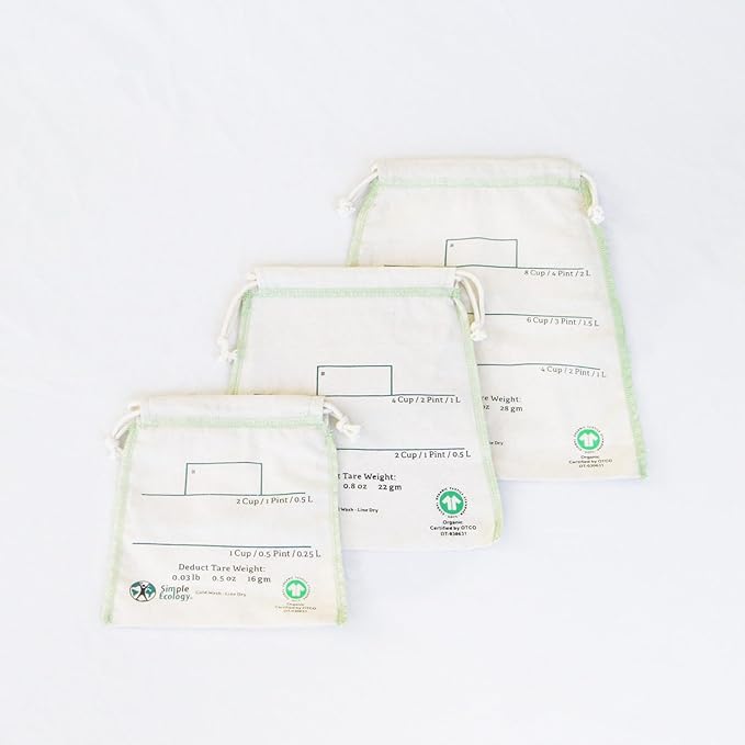 Simple Ecology Organic Cotton Reusable Bulk Bin Bags - Small 3 Pack
