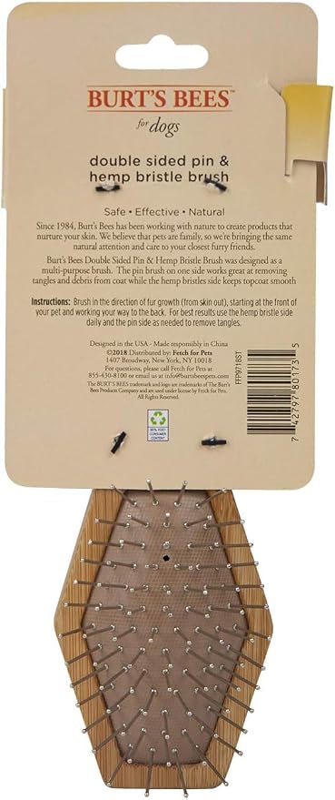 Burt's Bees for Pets Double Sided Pin and Hemp Bristle Dog Brush, Reduces Shedding, Removes Tangles and Loose Hair for All Coat Types, Sustainable Bamboo and Recycled Materials - 2 Pack