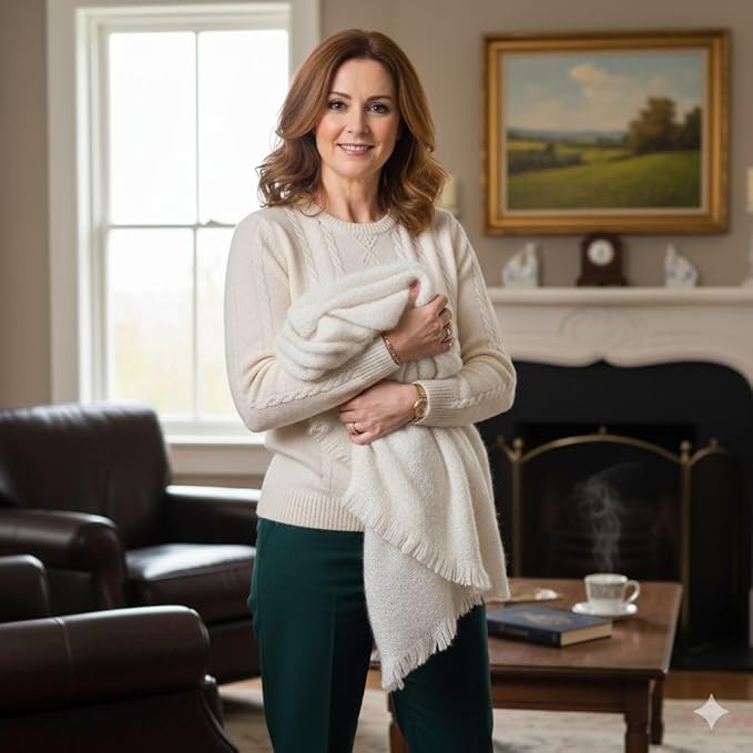 Biddy Murphy Ultra Soft Irish Mohair & Wool Throw Blanket, Made in Ireland, 54"x72", White