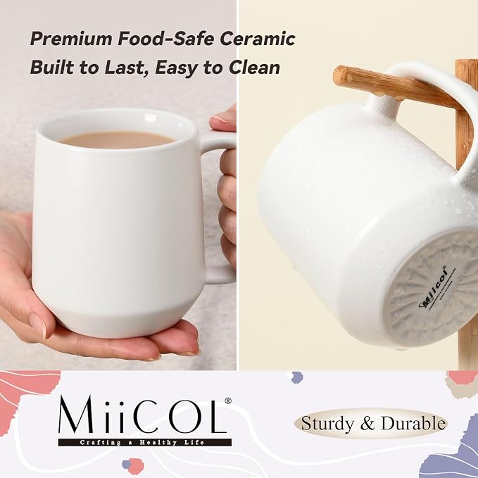 Miicol 16 oz Large Ceramic Coffee Mug, Tea, Mulled Drinks Cup, Gift for Office Staff or Home Using, Microwave and Dishwasher Safe, Frosted Surface, White