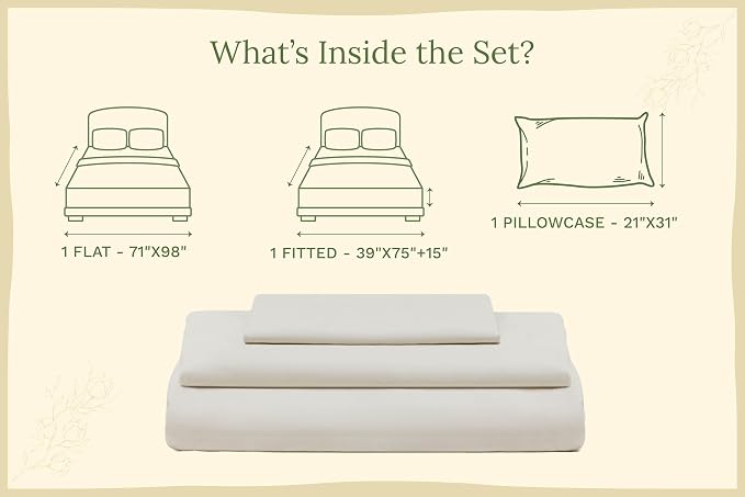 Organic Cotton Twin Sheets Set - 100% GOTS Certified Organic Cotton, 400 Thread Count, Chemical-Free, Cooling, Deep Pocket, Soft Sateen Weave, Hypoallergenic, All-Season and Breathable (Twin - Ivory)