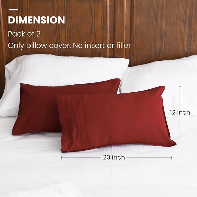 Simple&Opulence Linen Lumbar Pillow Covers 12x20 Inch Set of 2 Flax Cotton Blend Rectangular Decorative Throw Cushion Cover for Couch Sofa Bedroom Office Soft Breathable Farmhouse - Burgundy Red