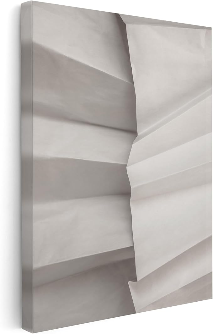 Monem Art Minimalist Folded Paper Texture Print - Neutral Abstract Modern Art Poster - Wall Decor for Living Room, Bedroom or Office - 12x16 STRETCHED CANVAS Wall Art by Mareike Bohmer