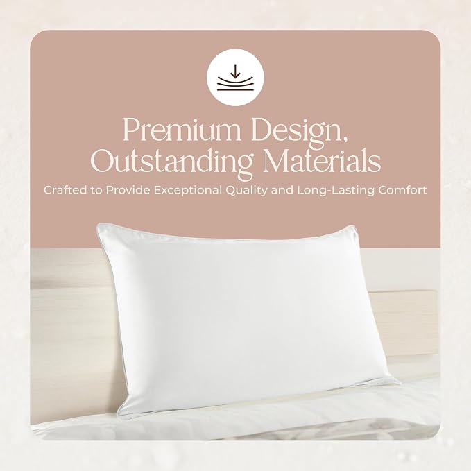 Organic Cotton Pillow Protector King Size - 100% Cotton GOTS Certified Pillow Case Protector with Zipper - Hypoallergenic Machine Washable Edge Piping & Breathable Cover - 2 Pack (White, King)