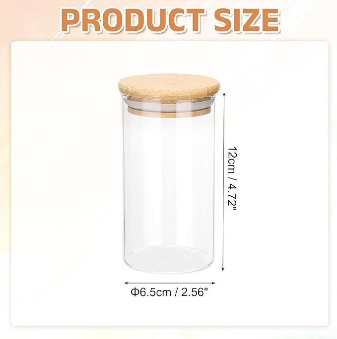 uxcell Glass Food Storage Jar 10.14oz Glass Canisters with Bamboo Airtight Wooden Lids Food Storage Container for Coffee Tea Sugar Candy Cookie Rice Flour Pasta Nuts Clear