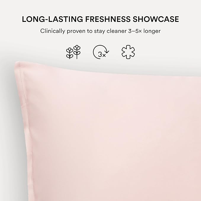 Clementine Sleepwear Essentials Organic King Size Pillowcase Ballet Pink | Two-Tone Bamboo and Silver Ion Silk for Acne-Prone Skin, Anti-Aging, and Hydrated Hair and Skin