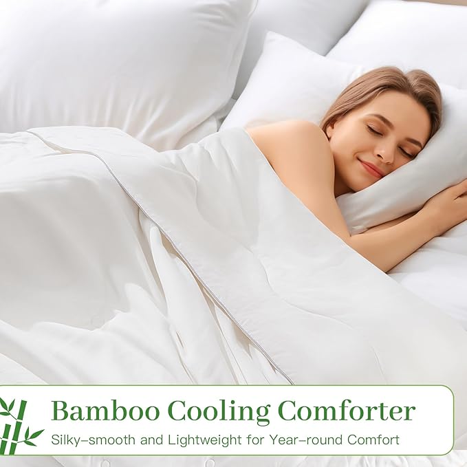 NEXHOME PRO 100% Viscose Derived from Bamboo Comforter King Size - Cooling & Moisture-Wicking Bedding - All Season Lightweight Design - Natural Organic King Duvet Insert