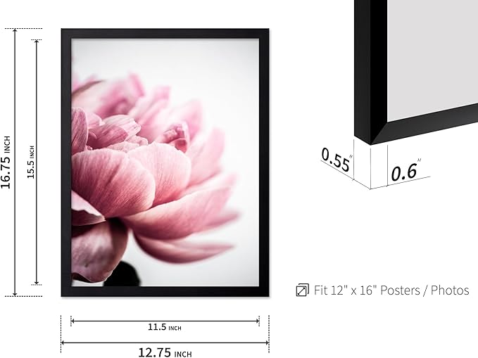 Monem Art Pink Peony Macro Photography Print - Minimalist Floral Art Poster - Wall Decor for Living Room, Bedroom or Office - 12x16 Black Framed Wall Art by Mareike Bohmer