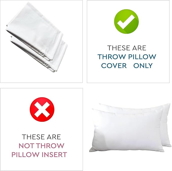 TAOSON Set of 2 Home Decorative 100% Cotton Canvas Square Throw Pillow Covers Cushion Case Solid Pillowcase with Hidden Zipper Closure Multiple Colors White 9 x 18 Inches 23x45cm