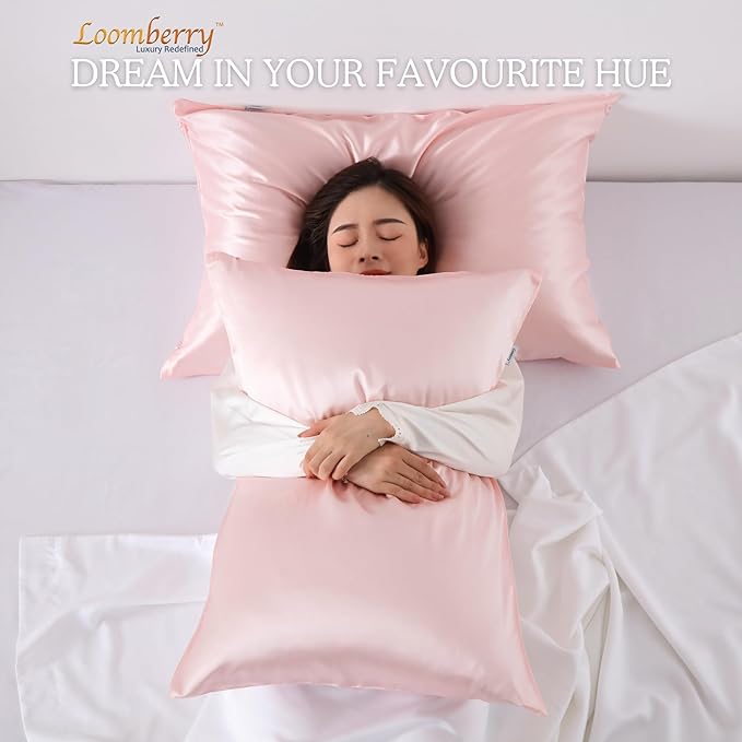 100% Pure Mulberry Silk Pillowcase for Hair and Skin, 6A Grade 22 Momme Silk Pillow Cases with Zipper, Soft Cooling Washable Both Sided Silk Pillow Cover (Pink, King 20''x36’’)
