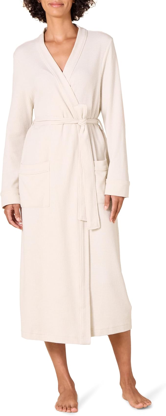 Amazon Essentials Women's Lightweight Waffle Full-Length Bath Robe with Pockets (Available in Plus Size)