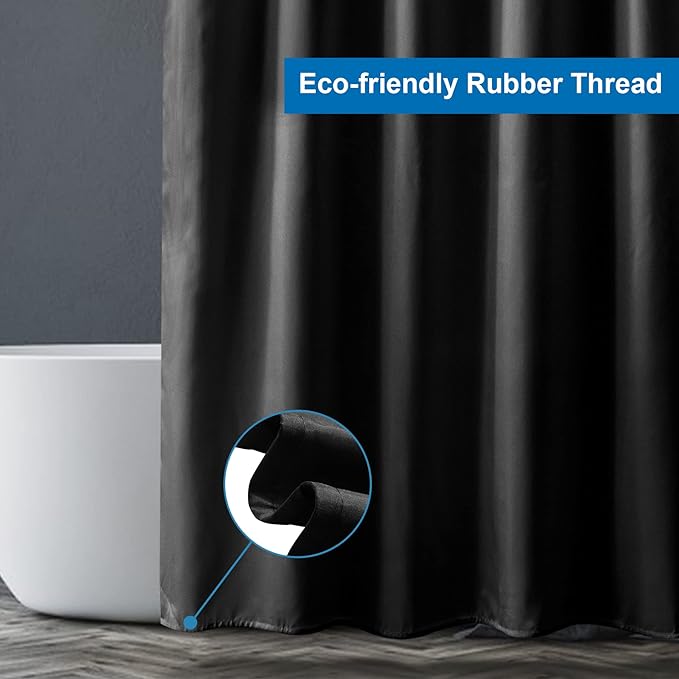 Amazer Black Shower Curtain Liner, Black Fabric Shower Liner, 2-in-1 Bathroom Shower Curtain and Liner, 12 Grommet Holes, Water Proof, Machine Washable, Hotel Quality, 72 x 72 Inches