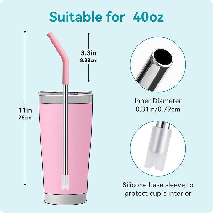 2 PCS 20 oz Straight Metal Straws with Silicone Tip for Tumbler | Long Drinking Replacement Straw for YETI, STANLEY, US Acrylio, BJPKPK, Simple Modern and so on