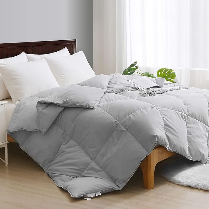 APSMILE King Size Feather Down Comforter - Ultra Soft All Seasons Grey Organic Cotton Duvet Insert Medium Warm Quilted Bed Comforter with Corner Tabs (106x90, Cloud Grey)