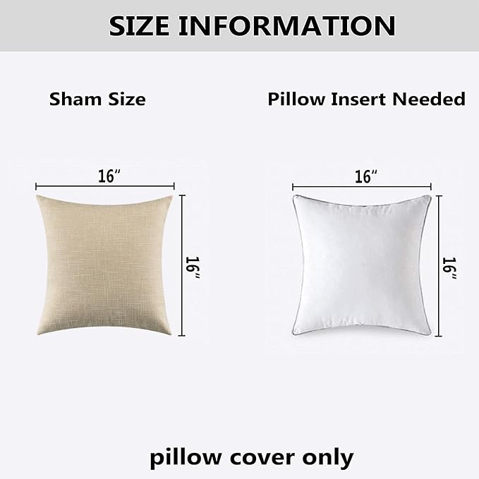 Kevin Textile Pack of 2, Decorative 2 Tone Linen Pillow Covers Cushion Cover for Chair/Sofa/Bed/Car, 16 x 16 Inches, Cream Beige