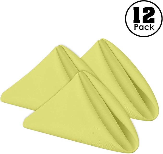 Gee Di Moda Cloth Napkins - 17 x 17 Inch Yellow Dinner Napkins - Set of 12 Soft & Absorbent Washable Fabric Cloth Table Napkins with Hemmed Edges for Hotel Restaurant, Holiday Parties & Wedding