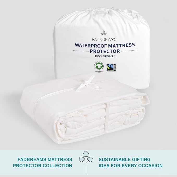 Fabdreams Organic Twin XL Size Waterproof Mattress Protector, 39" x 82", White, Temperature Regulating, Breathable, 100% Organic Cotton
