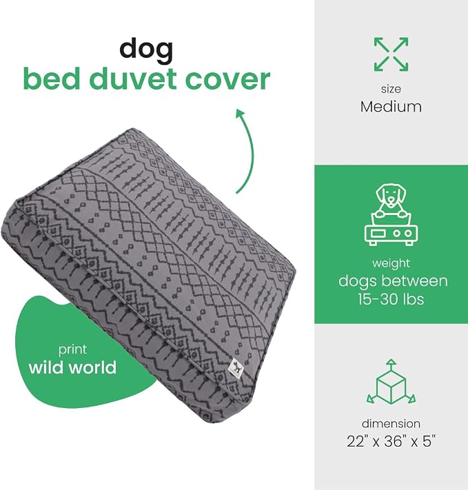 Molly Mutt Wild World Dog Bed Duvet Cover, 100% Cotton Canvas Cover for Dog, Puppy, or Cat Bed, Durable, Washable, and Free of Harmful Chemicals, Medium/Large, 27"x36"x5"