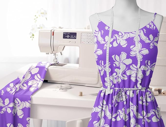 Soimoi Floral Print - Purple, Pure Silk Fabric - 42 Inch Wide, 1 Yard, Lightweight Material, Perfect for Elegant Dresses, Sarees, Scarves