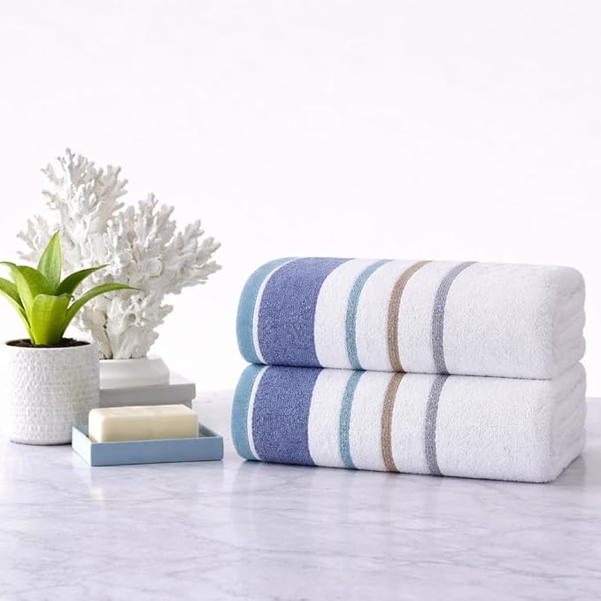CASA COPENHAGEN White Bay 2Pcs 100% Egyptian Cotton Large Designer Bathsheet Towels Gift Set- Grey - Denim, 600GSM, 35"x70" 2Bath Sheet Towels for Bathroom (Gift Set for Women & Men)