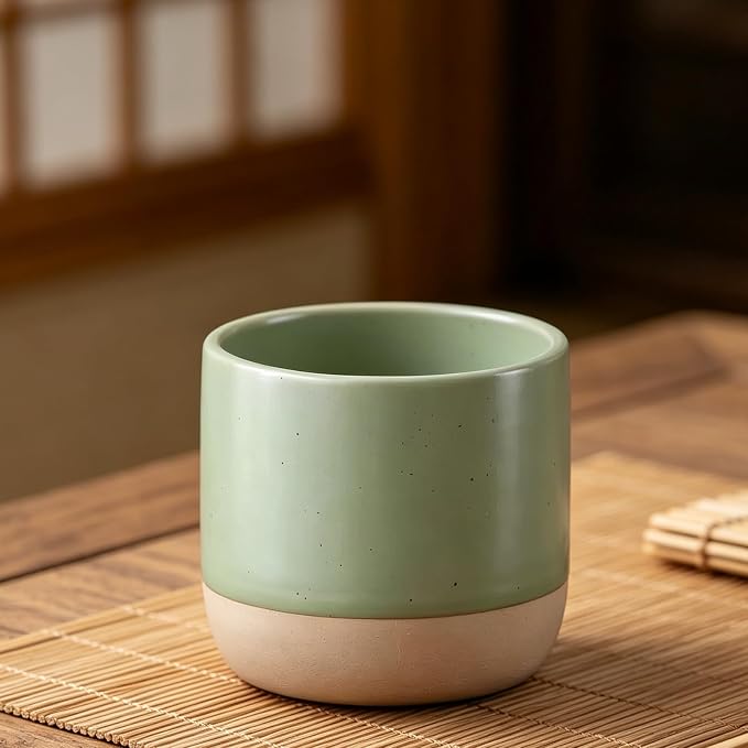Japanese Ceramic Mug, Vintage Tea Cup, 8oz Cup, No Handle Drinking Cup for Latte Milk Water Beverage Juice Microwave and Dishwasher Safe (Green)