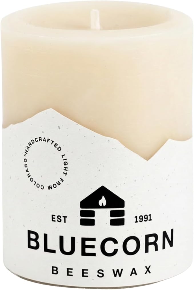 Bluecorn Beeswax Pillar Candle, Ivory White, 3x4, 1 Count | 100% Pure Natural Bees Wax, Clean Burning & Dripless, Long Lasting (60 Hrs), Paraffin, Soy & Fragrance Free, American Made