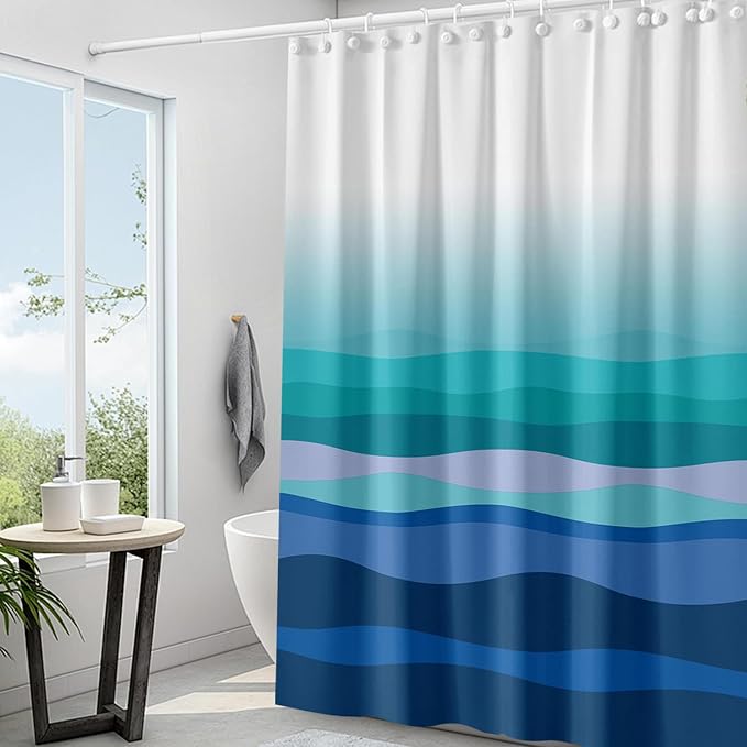 Plastic Shower Liner - Premium EVA 5G Shower Curtain Liner with Rustproof Grommets and 3 Weighted Magnets, Waterproof Shower Curtains for Bathroom (Gradual Wave, 72" x 72")