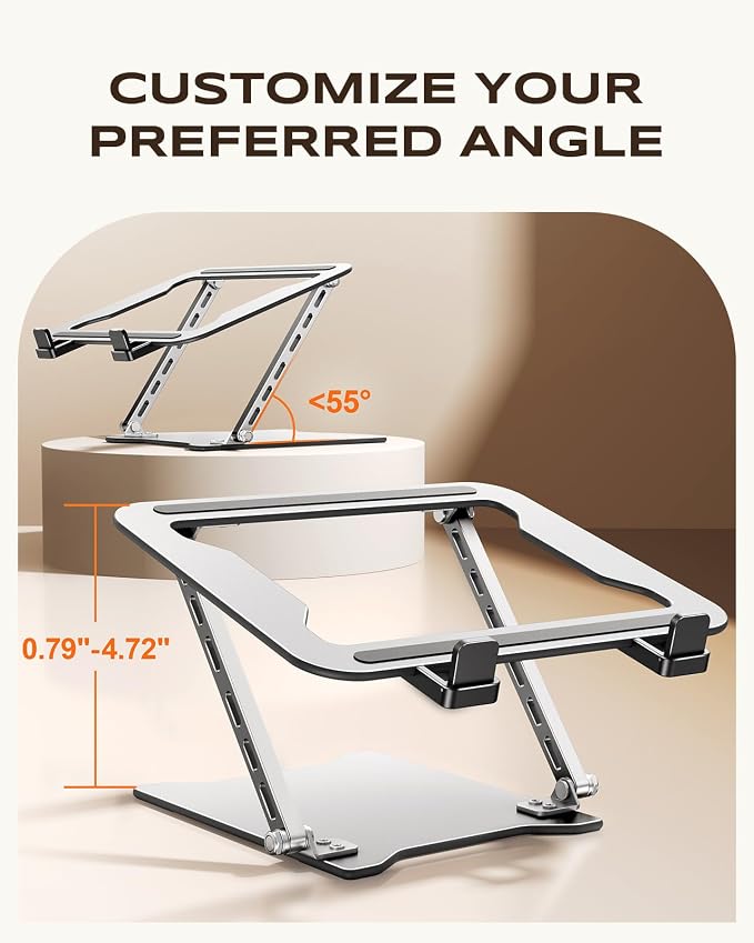 RIWUCT 2026 Ultra-Slim Portable & Height Adjustable Laptop Stand for Desk | Dual-Bar Support Laptop Riser Holder, Ventilated Computer Printer Stand, Compatible with MacBook/Dell/HP(10-15.6")