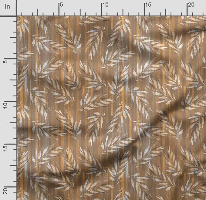 Soimoi Leaves Print - Brown, Pure Silk Fabric - 42 Inch Wide, 1 Yard, Lightweight Material, Perfect for Elegant Dresses, Sarees, Scarves, Evening Wear