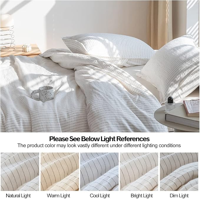 Simple&Opulence 100% Linen Striped Duvet Cover Queen 3pcs, Yarn Dyed Vertical Pinstripe Ticking Pattern Natural French Washed Flax Breathable Farmhouse Bedding - Grey Stripe