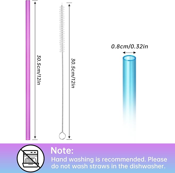 NiHome 12-Pack Plastic Reusable Drinking Straws Fit for Stanley 40 oz 30oz 64 oz Tumbler, 12 Colors 12 In Reusable Straws Fit for Stanley Cups, 2 Brushes, BPA-Free for Cold & Hot Drinks (12 Colors)