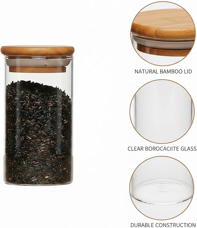 Borosilicate Glass Storage Jar with Bamboo Lid, Airtight Dry Food Canister for Kitchen Pantry & Countertop Organization