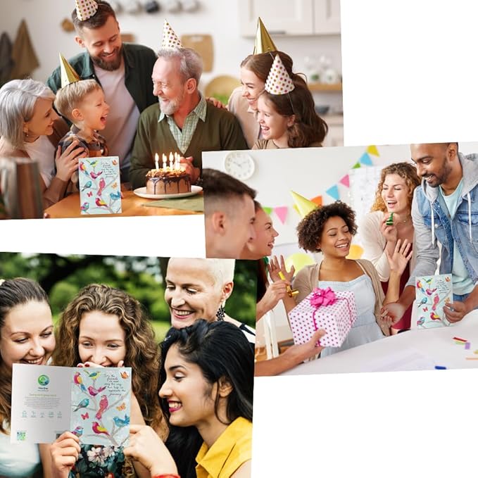 Tree-Free Greetings - Birthday Cards - Artful Designs - 1 Card + Matching Envelope - Made in USA - 100% Recycled Paper - 5"x7" - Bird Day Wishes (GO68763)