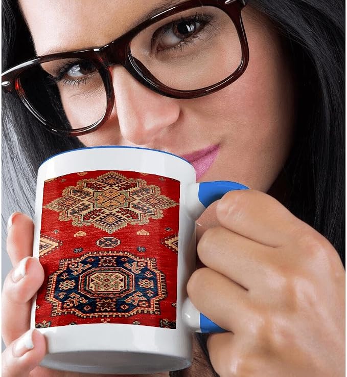 3dRose Natural Dyed Handmade Anatolian Carpet 11oz Two-Tone Blue Mug