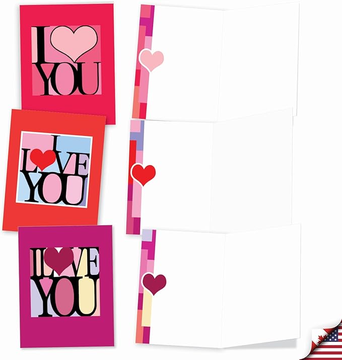The Best Card Company - 20 Cute Boxed Cards (4 x 5.12 Inch) - Assorted Blank Set (10 Designs, 2 Each) - Love Squares AM8991OCB-B2x10