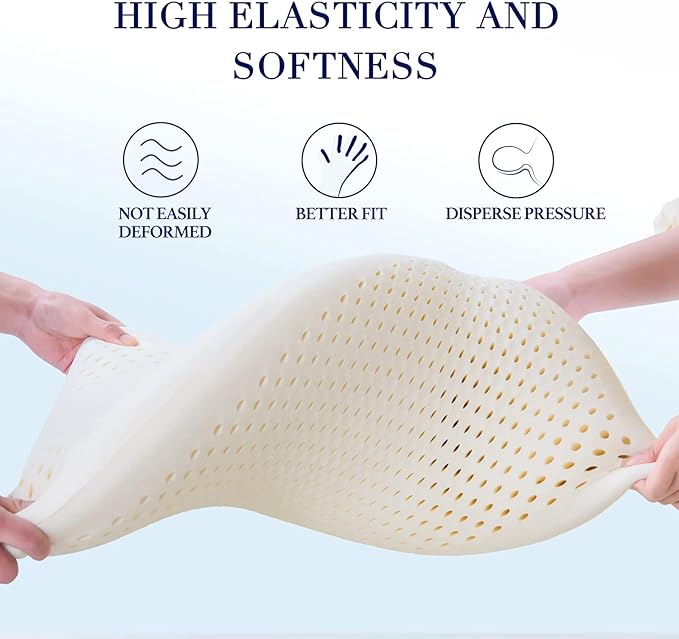JOTOM 100% Natural Talalay Latex Sleeping Bed Pillow - Luxury Soft Queen Size Pillow for Side, Back, and Stomach Sleepers - Removable Breathable Cotton Cover (Standard Size)